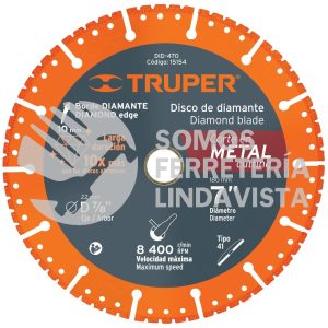 15154 DID-470 DISCO DE DIAMANTE DE 7" X 1.6 MM PARA CORTE METAL TRUPER