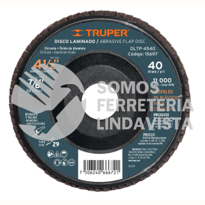 15697 DLTP-4540 DISCO 4-1/2" LAMINADO RESPALDO PLASTICO GRANO 40 CENTRO 7/8" TRUPER