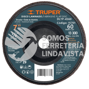 15701 DLTP-4560 DISCO 4-1/2" LAMINADO RESPALDO PLASTICO GRANO 60 CENTRO 7/8" TRUPER