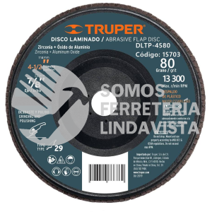 15703 DLTP-4580 DISCO 4-1/2" LAMINADO RESPALDO PLASTICO GRANO 80 CENTRO 7/8" TRUPER