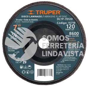 15719 DLTP-70120 DISCO 7" LAMINADO RESPALDO PLASTICO GRANO 120 CENTRO 7/8" TRUPER