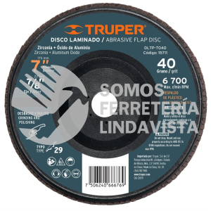 15711 DLTP-7040 DISCO 7" LAMINADO RESPALDO PLASTICO GRANO 40 CENTRO 7/8" TRUPER