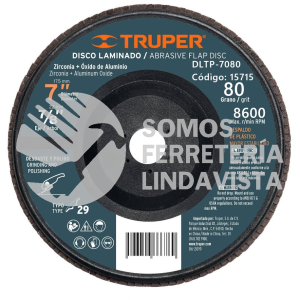 15715 DLTP-7080 DISCO 7" LAMINADO RESPALDO PLASTICO GRANO 80 CENTRO 7/8" TRUPER