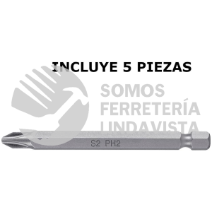 12153 PUDE-1302 ESTUCHE CON 5 PUNTAS DE CRUZ PH2 LARGO 3" TRUPER