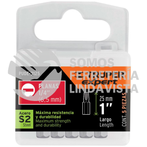 12167 PUDE-3125 ESTUCHE CON 5 PUNTAS PLANAS DE 1/4" LARGO 1" TRUPER