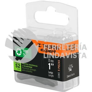 12186 PUDE-5106 ESTUCHE CON 5 PUNTAS TORX T6 LARGO 1" TRUPER