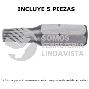 12192 PUDE-5108 ESTUCHE CON 5 PUNTAS TORX T8 LARGO 1" TRUPER