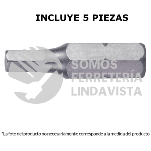 12528 PUDE-7103 ESTUCHE CON 5 PUNTAS HEXAGONALES DE 3 MM LARGO 1" TRUPER