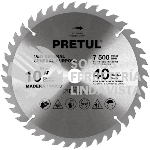 27057 ST-1040EP DISCO SIERRA 10" PARA MADERA 40 DIENTES CENTRO 1" PRETUL