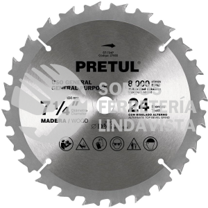 27055 ST-724P DISCO SIERRA 7-1/4" P/MADERA 24 DIENTES CENTRO 5/8" PRETUL
