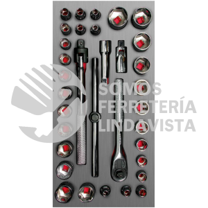 CH104L JUEGO DE DADOS CORTOS Y ACCESORIOS CUADRO DE 3/8" COMBINADOS, 34 PIEZAS URREA