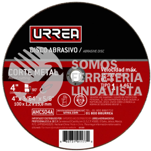 AMCS04A DISCO ABRASIVO TIPO 1 PARA METAL 4" X 3/64" URREA