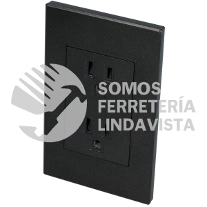 P627N PLACA CONTACTO DUPLEX, LINEA PREMIUM, COLOR NEGRO SURTEK
