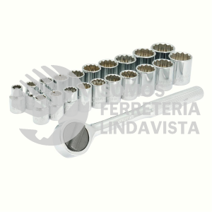 A02C JUEGO DE DADOS Y ACCESORIOS CUADRO DE 3/8" COMBINADO, 21 PIEZAS, EN RIEL SURTEK