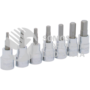F51H00 JUEGO DE 7 DADOS CON PUNTA HEXAGONAL EN PULGADAS CUADRO DE 3/8", 6 PUNTAS SURTEK