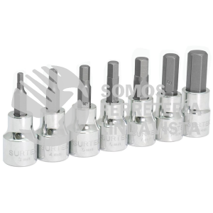F51H00M JUEGO DE 7 DADOS CON PUNTA HEXAGONAL METRICOS CUADRO DE 3/8", 6 PUNTAS SURTEK