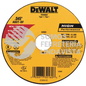 DW8062 Z DISCO CORTE METAL 4-1/2"X 045X7/8" DEWALT OFDE SE REPITE CON JUQUI 40858