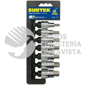 F58H01 JUEGO DE 7 DADOS CON PUNTA HEXAGONAL EN PULGADAS CUADRO DE 1/2", 6 PUNTAS SURTEK