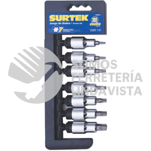 F5801T JUEGO DE 7 DADOS CON PUNTA TORX CUADRO DE 1/2" SURTEK