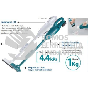 CL108FDWY ASPIRADORA 3 VEL LI-ION 1 BAT 1 5 A H Y CARG C/BOQUILLAS,LUZ 12V MAKITA