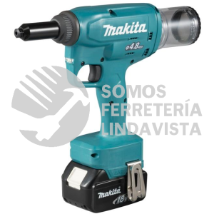 DRV150RFE PISTOLA REMACHADORA 4 8MM 3/32" A 3/16" M/BL LI-ION 2 BAT C/IND, 3 0 A H Y CARG C/NARIZ, COLET DE REPUESTO C/LUZ, FRENO,EST LONA 18V MAKITA