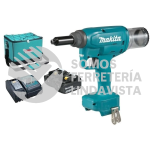DRV250RFE PISTOLA REMACHADORA 6 4MM 1/4" A 3/16" M/BL LI-ION 2 BAT C/IND, 3 0 A H Y CARG C/NARIZ, COLET DE REPUESTO C/LUZ, FRENO,EST LONA 18V MAKITA