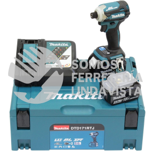 DTD171RTJ ATORNILLADOR IMPACTO V V R 4 VEL 0-3,800 IPM M/BL C/IND BAT, LI-ION 2 BAT 5 0 AH C/IND Y CARG, C/LUZ FRENO BROQ ZANCO HEX, EST MONT 18V MAKITA
