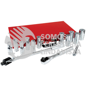 5300A JUEGO DE DADOS LARGOS Y ACCESORIOS CUADRO DE 1/2" EN PULGADAS, 15 PIEZAS URREA