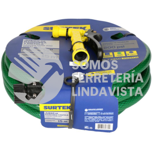 JM12ST15 MANGUERA PARA JARDIN TRAMADA VERDE 1/2", 15 M CON PISTOLA PARA RIEGO SURTEK