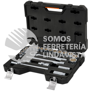 100375 JD-1/2X23P JUEGO DE AUTOCLE CUADRO 1/2" 23 PIEZAS ESTANDAR TRUPER