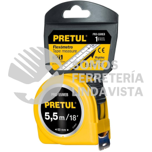 28022 PRO-55MEB FLEXOMETRO AMARILLO 5.5 M CINTA 25 MM EN TARJETA PRETUL
