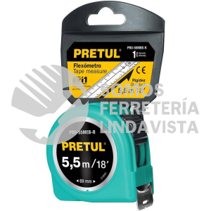 28024 PRO-55MEB-R FLEXOMETRO VERDE 5.5 M CINTA 25 MM EN TARJETA PRETUL