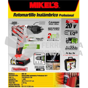 ROI-20 ROTOMARTILLO INALAMBRICO PROFESIONAL 20 V MIKELS