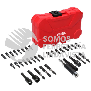 JUP34 JUEGO DE PUNTAS Y ACCESORIOS CON SISTEMA DE AMORTIGUACION DE IMPACTO, 34 PIEZAS URREA