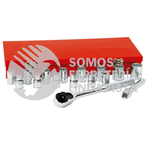 54208 JUEGO DE DADOS Y ACCESORIOS CUADRO DE 1/2" METRICO, 17 PIEZAS URREA