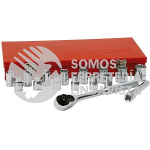 54208H JUEGO DE DADOS Y ACCESORIOS CUADRO DE 1/2" METRICO, 17 PIEZAS URREA