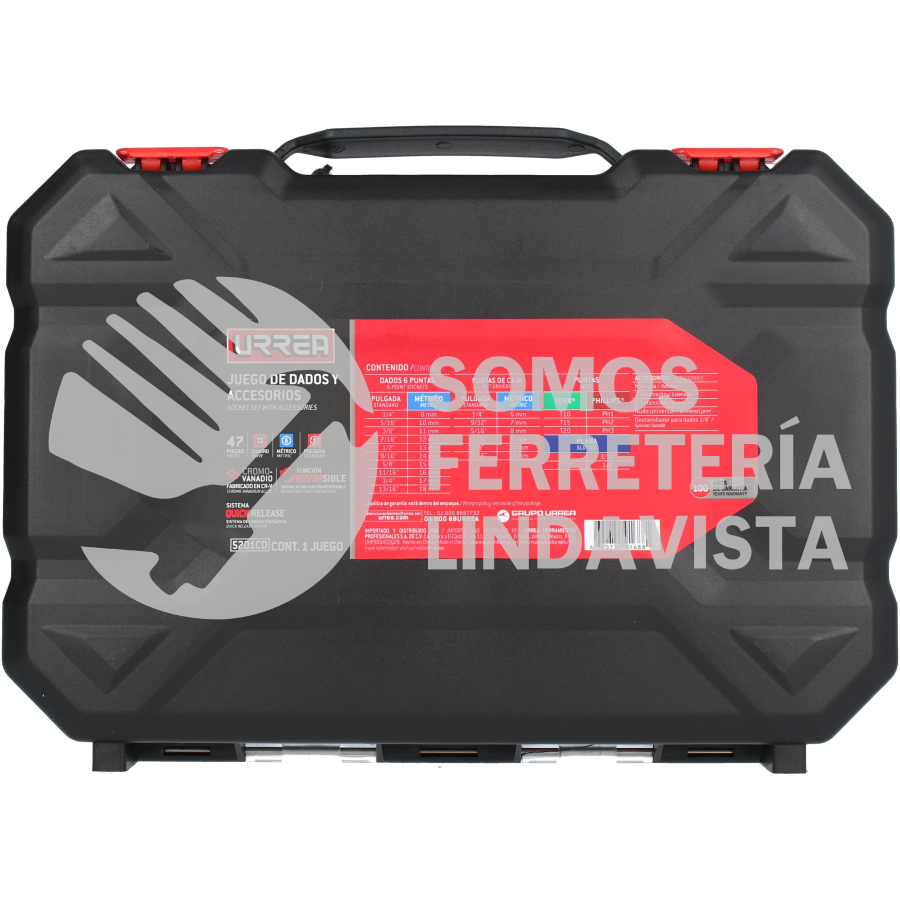 5201CD JUEGO DE DADOS Y ACCESORIOS CUADRO DE 3/8" COMBINADO, 47 PIEZAS URREA