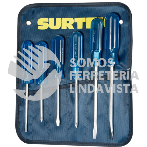 DCO07P JUEGO DE DESTORNILLADORES CON MANGO AZUL COMBINADOS, 6 PIEZAS SURTEK