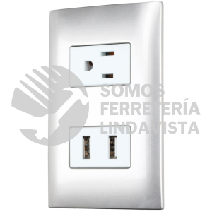 P432P PLACA 1 CONTACTO 1 USB DOBLE 1/3, LINEA AMERICANA, COLOR PL SURTEK