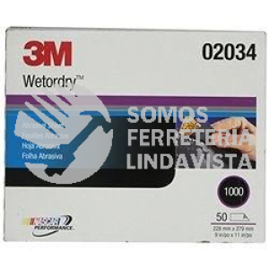 2034 LIJA 1/2 HOJA AGUA MICROFINA G-1000 IMPERIAL 3M