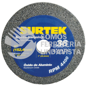 128006 RUEDA ABRASIVA DE OXIDO DE ALUMINIO GRANO 36, 6" X 1" SURTEK