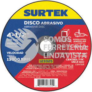 123325 DISCO ABRASIVO TIPO 27 PARA METAL 4-1/2" X 1/8" SURTEK