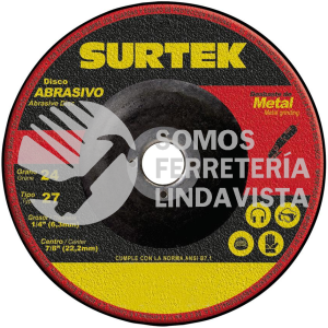 123322 DISCO ABRASIVO TIPO 27 PARA METAL 9" X 1/4" SURTEK