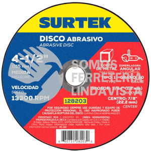 128203 DISCO ABRASIVO TIPO 1 PARA METAL 4-1/2" X 1.2 MM SURTEK
