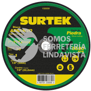 123335 DISCO ABRASIVO TIPO 1 PARA PIEDRA 7" X 9/64" SURTEK