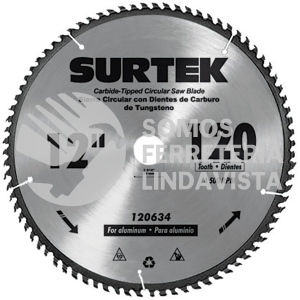 120634 DISCO PARA SIERRA CIRCULAR PARA CORTE ALUMINIO 120 DIENTES, 12" SURTEK