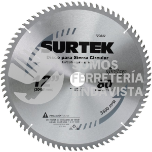 120632 DISCO PARA SIERRA CIRCULAR PARA CORTE MADERA 80 DIENTES, 12" SURTEK