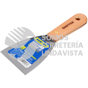 123083 ESPATULA RIGIDA DE ACERO DE ALTO CARBON CON MANGO DE MADERA 3" SURTEK
