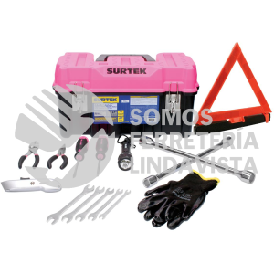 JA11P JUEGO COMBINADO DE HERRAMIENTA AUTOMOTRIZ CON CAJA PLASTICA ROSA, 11 PIEZAS SURTEK