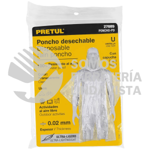 27089 PONCHO-PD PONCHO O CAPAMANGA DESECHABLE DE POLIETILENO PRETUL